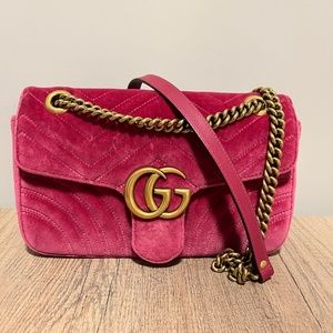 Gucci Pink/Rose Matelassé Velvet GG Marmont Small Shoulder/Crossbody Bag